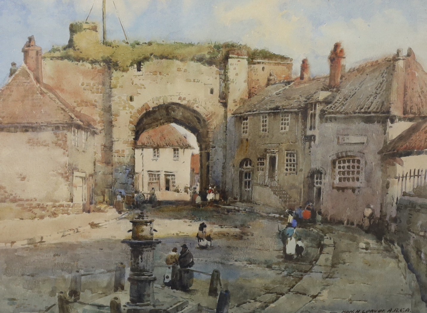 Noel Henry Leaver (1889-1951), two watercolours, 'A street scene in Normandy' and 'A street scene with archway', both signed, 37 x 27cm and 26 x 36cm